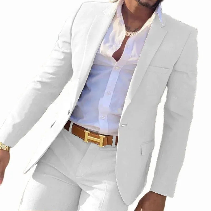 Men's cotton two-piece formal suit in multiple colours with jacket and trousers, available in sizes XXS to 7XL