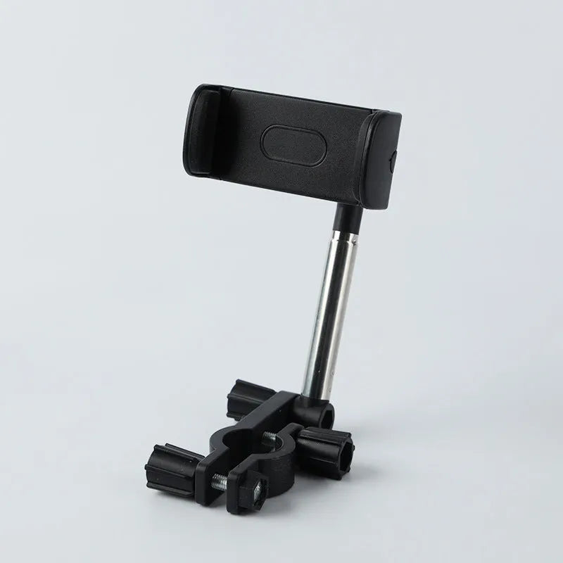 Black car phone holder mounted on rearview mirror showing 360-degree rotation mechanism