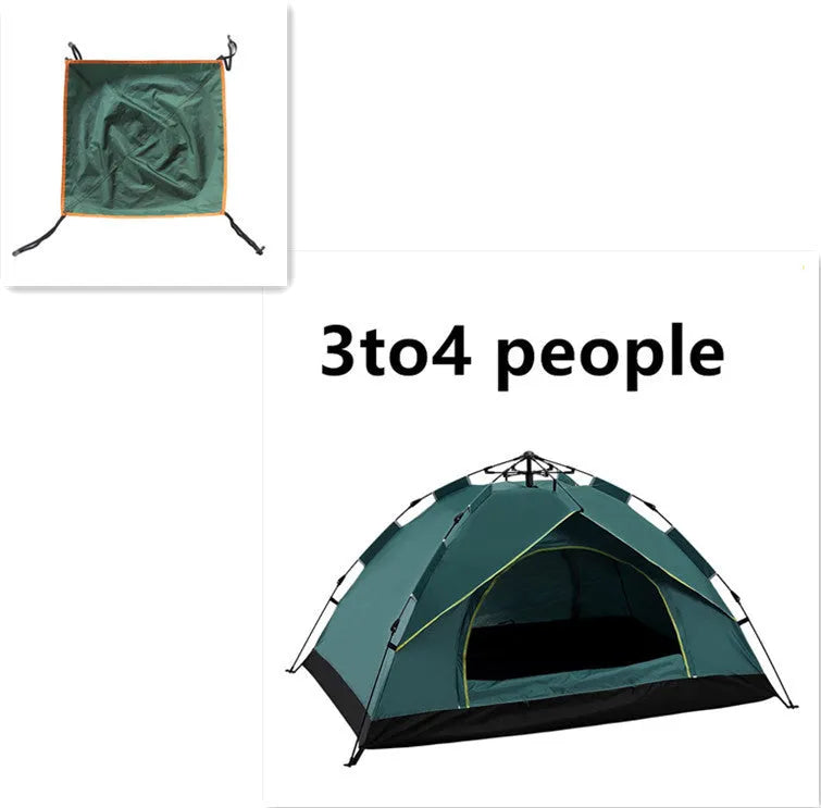 Automatic quick opening family camping tent for 3-4 people, waterproof, fibreglass poles, blue colour