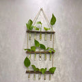 Three-layer 15-tube hydroponic wall hanging vase in retro colour with borosilicate glass and wooden frame