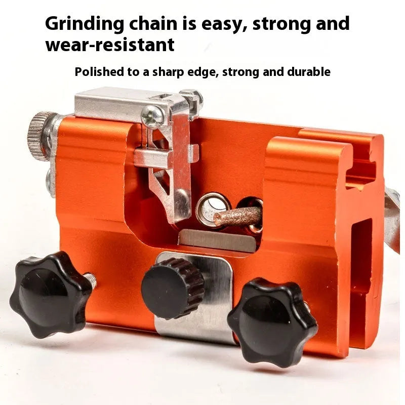 Hand-cranked chain sharpener with silicon carbide grinding head, handle diameter 6, for manual chainsaw chain sharpening