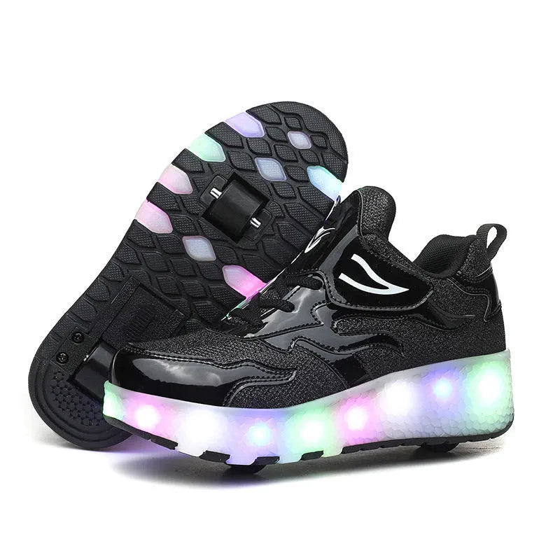 Children's wheel shoes with LED light emitting charging, available in multiple colours and sizes 27-43M
