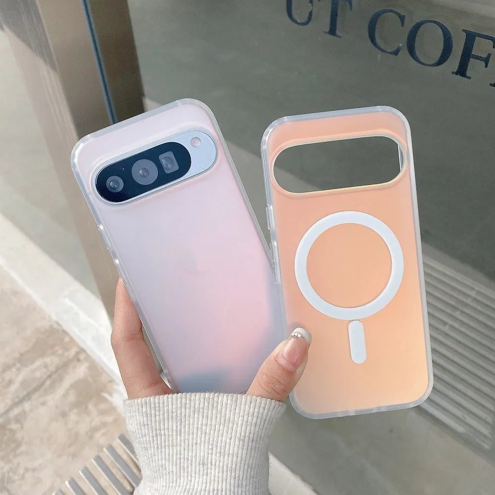 Frosted magnetic phone case with laser colour changing finish for Google phone model