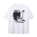 Men's oversized mercerized cotton T-shirt with gothic cartoon print, short sleeve loose fit, black haze blue or white