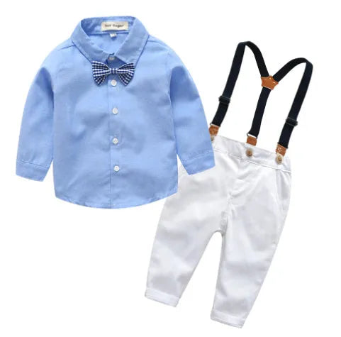 Boys' blue pant suit with bow tie and long sleeves for formal winter occasions