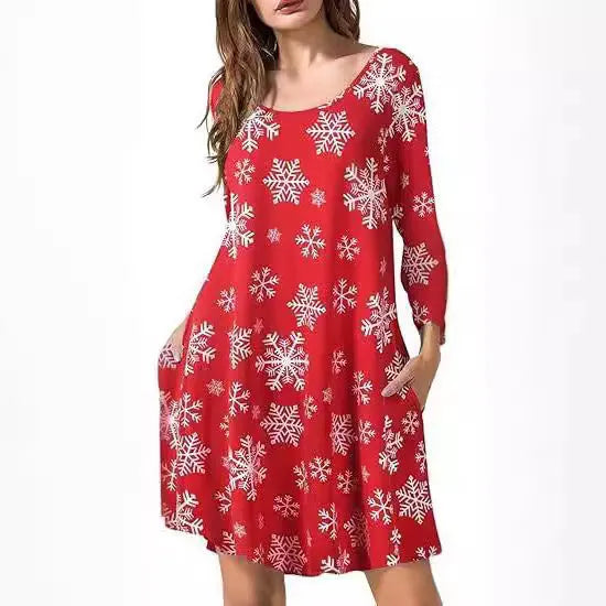 Printed T-shirt dress with A-line skirt, 3D pattern, polyester fabric, available in Halloween and Christmas colours