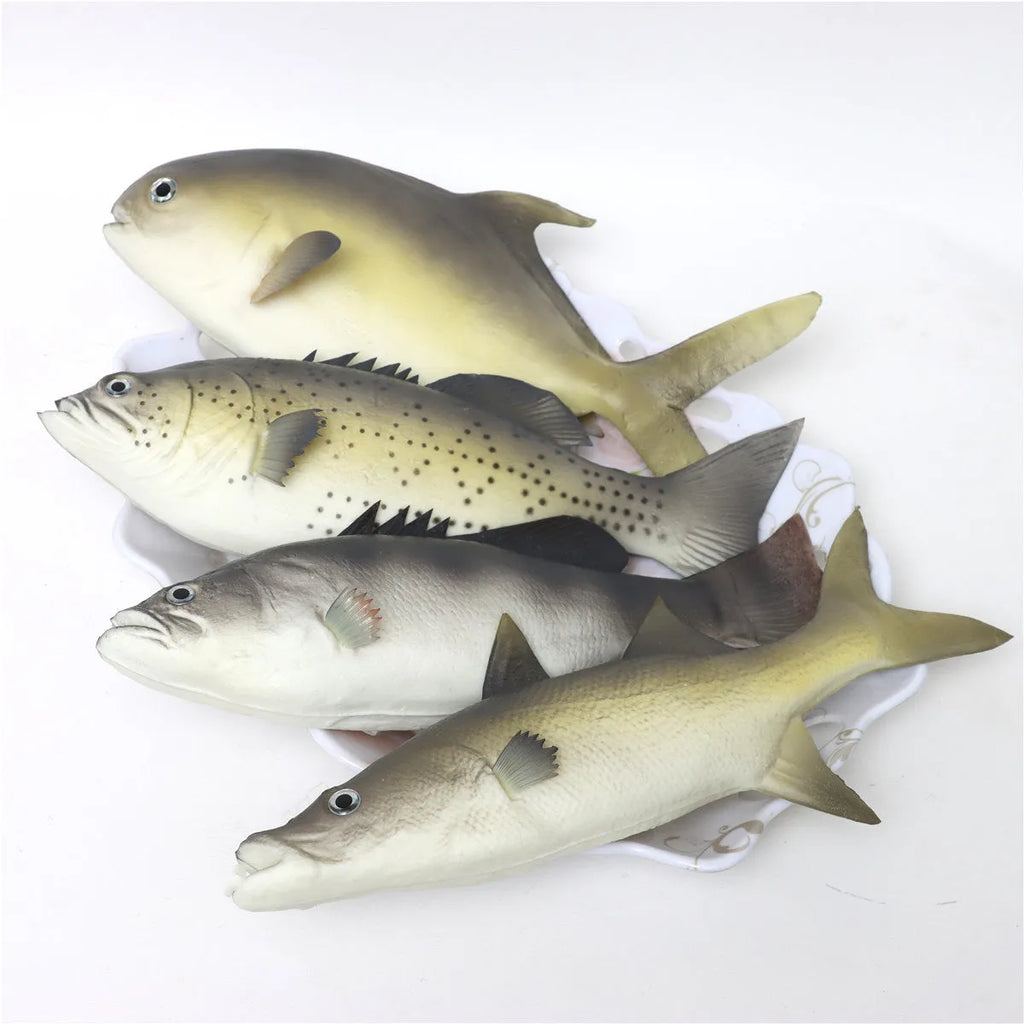 Three PU simulated fish ornaments: yellow-fin tuna, yellow fin tuna and small tuna models