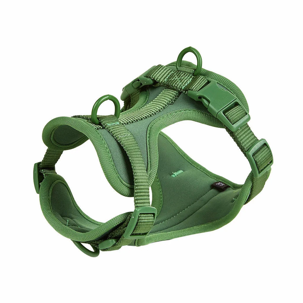 Dog tactical chest back and collar set in black PVC with leash and harness for outdoor training