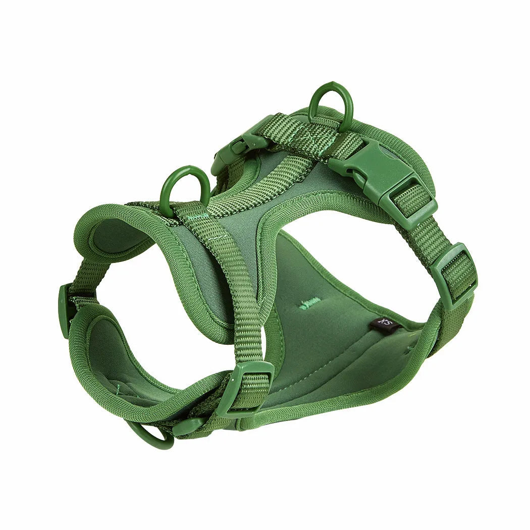 Dog tactical chest back and collar set in black PVC with leash and harness for outdoor training