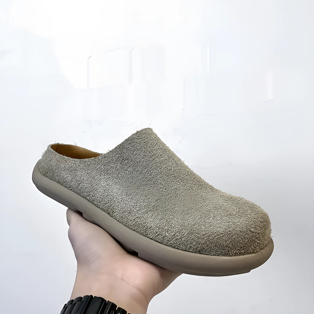 Men's suede leather half slippers in multiple colours with rubber sole, sizes 38 to 46, for casual outdoor use
