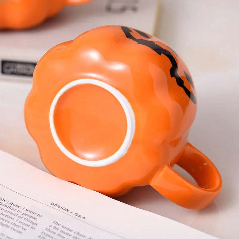 Halloween Christmas cartoon ceramic mug black expression bone china 400ml round shape