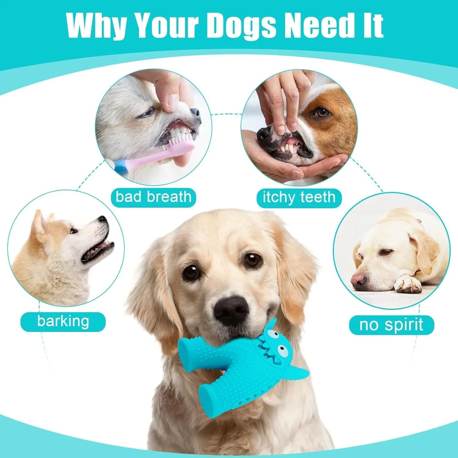 Monster-shaped squeaky dog toy made of natural rubber with tooth slot for cleaning teeth during chew play for small dogs