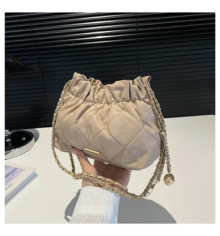 Diamond embroidery thread women's chain shoulder bag in PU leather bucket shape