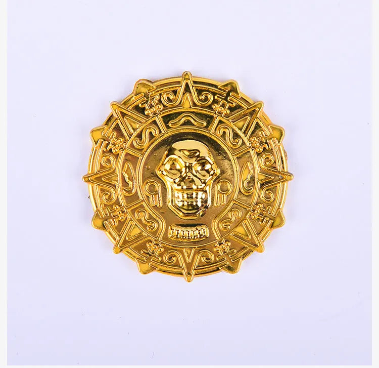 Plastic pirate gold coin toy with pointed star design for Halloween costumes