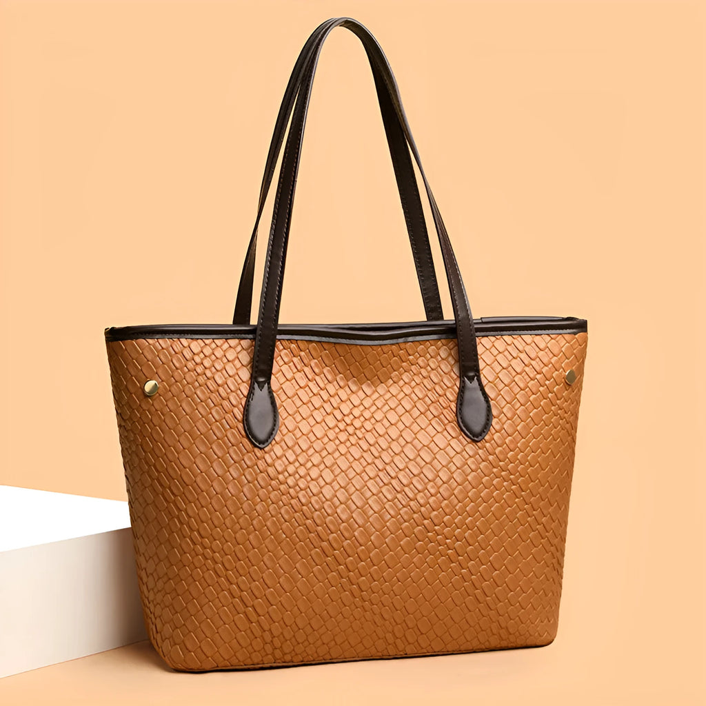 Retro women's large capacity black PU leather commuter handbag with horizontal square design