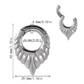 Silver stainless steel drop-shaped egg ear extender with totem engraving for cartilage piercing.