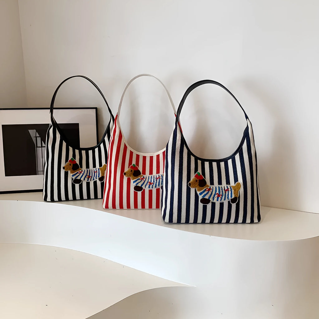 Large capacity shoulder bag with embroidery cartoon anime design, PU material, horizontal square shape, black red or blue