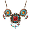 Red bohemian exaggerated diamond alloy necklace with man-made crystal meteorite pendant on bamboo-style chain for women