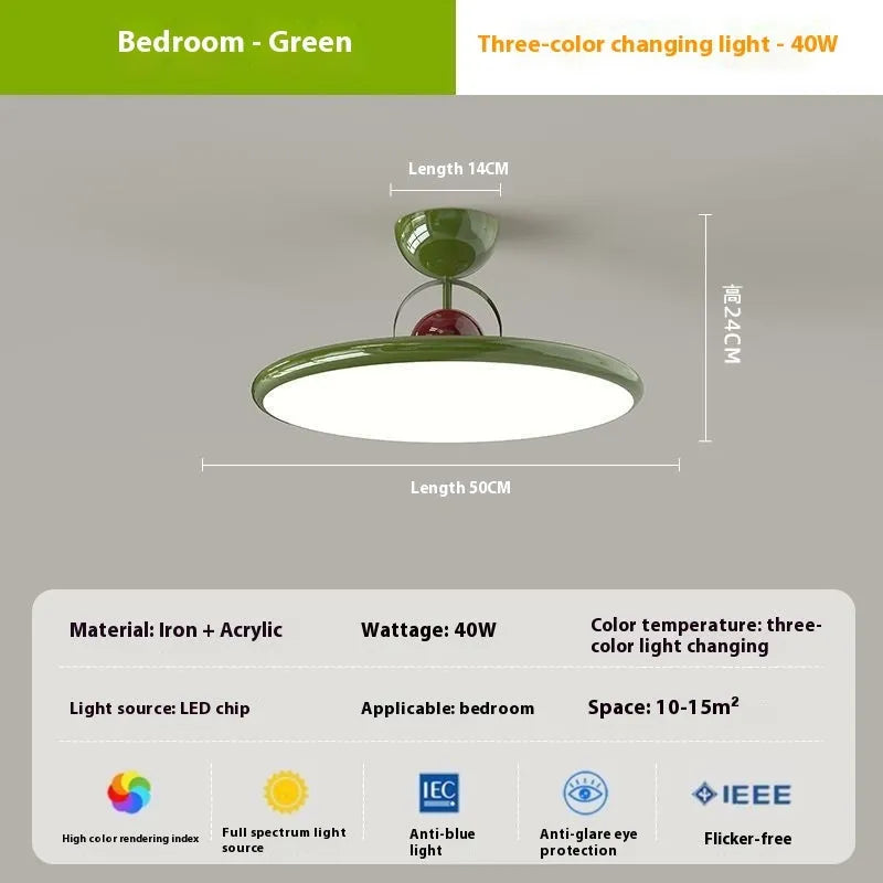 Modern Nordic style ceiling light with full spectrum eye protection technology in bedroom setting