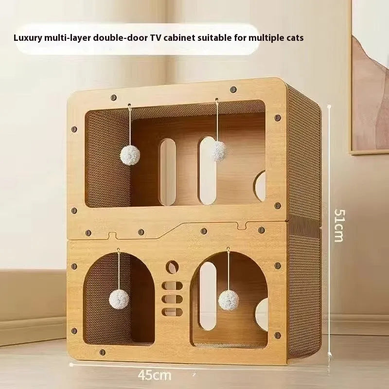 Double-layer cat scratching nest with wear-resistant material in owl and cat head design options