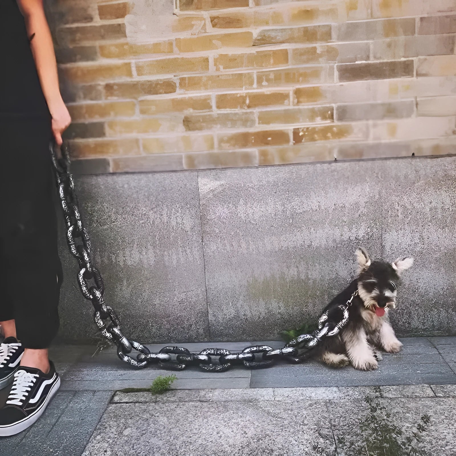 Large bronze coloured plastic dog leash prop on a white background.