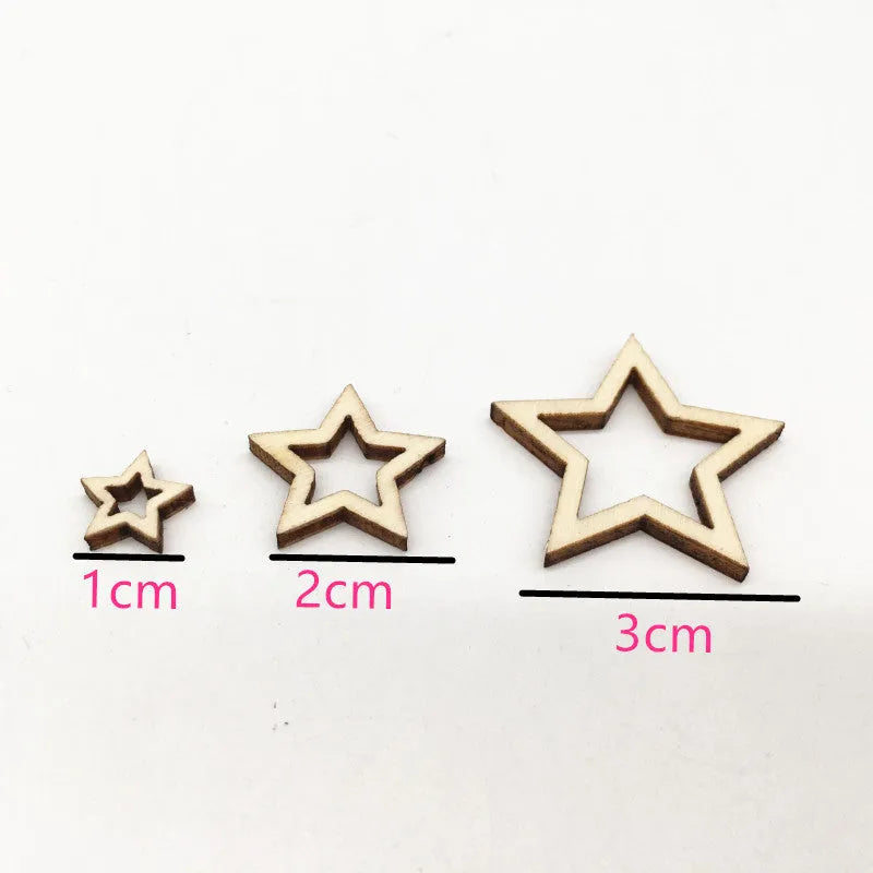 MDF wooden five-pointed star craft pendants in 10mm, 20mm and 30mm mixed sizes for home decoration