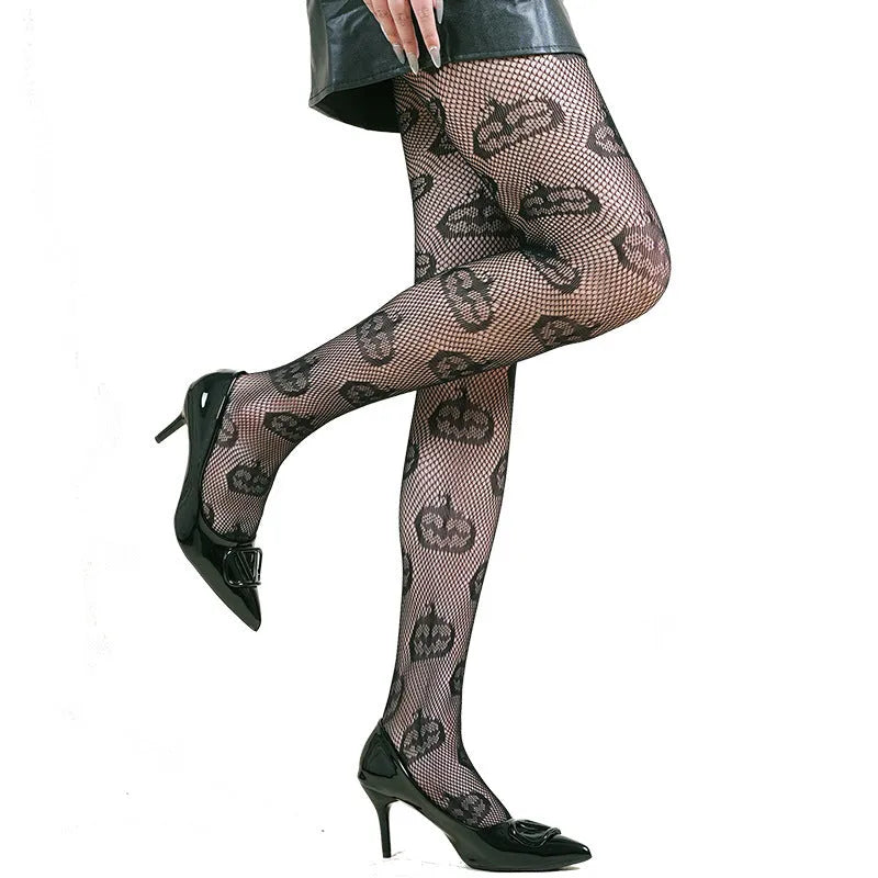 Halloween spider web leopard print fishnet stockings in free size nylon, anti-snagging women's hosiery