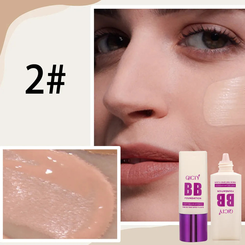 BB cream foundation in feeding bottle tube with ten colour shade options for brightening coverage