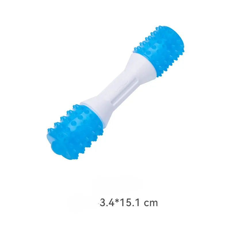 Dual-colour puppy teething chew toy for gentle chewers made from TPR and PU materials.