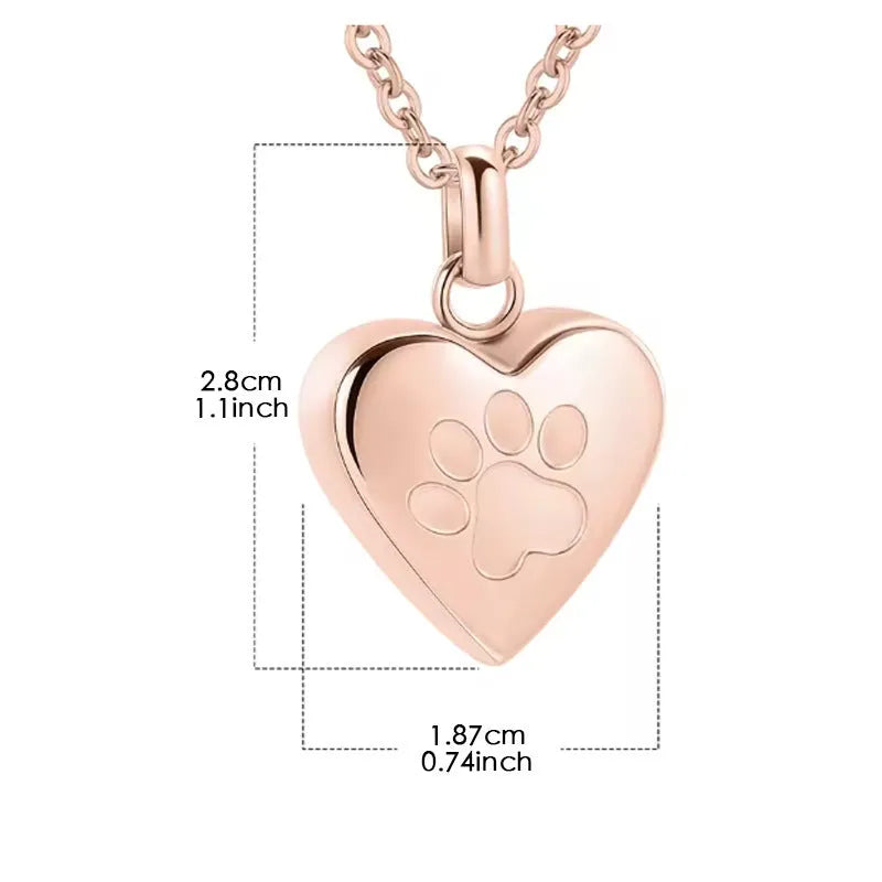 Openable heart-shaped titanium steel casket necklace with a love paw print design in silver finish.