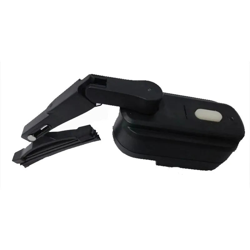 Black plastic 800mA motorcycle helmet wiper motor with attached 65mm rubber blade.