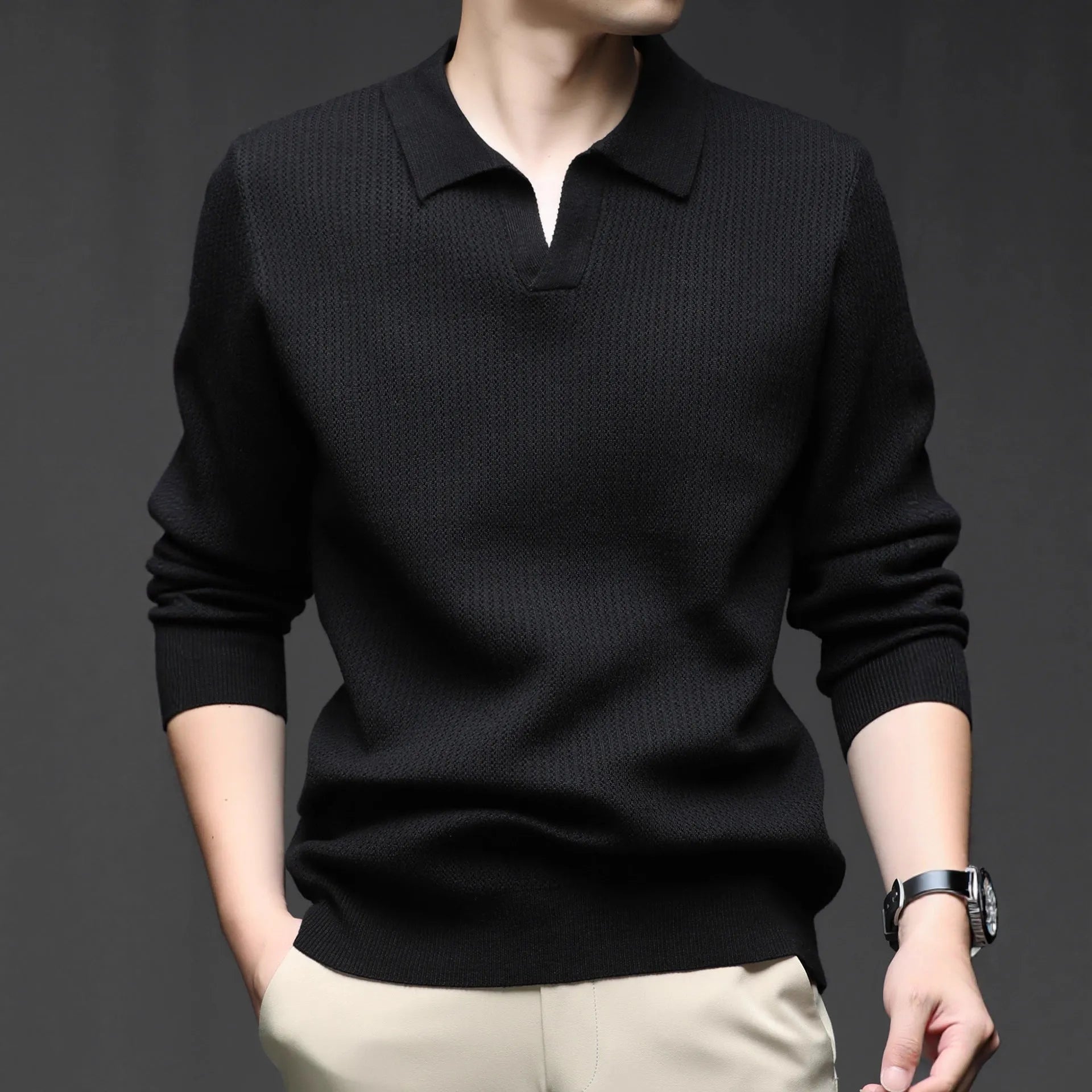 Men's loose pullover sweater in green colour showing casual pullover style and regular thickness fabric