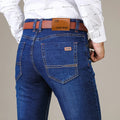 Men's black stretch slim straight business casual jeans in cotton denim