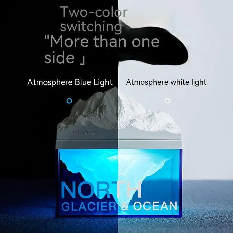 Glacier night light Bluetooth speaker on bedside table with soft ambient glow and compact size 13.8 x 8.5 cm