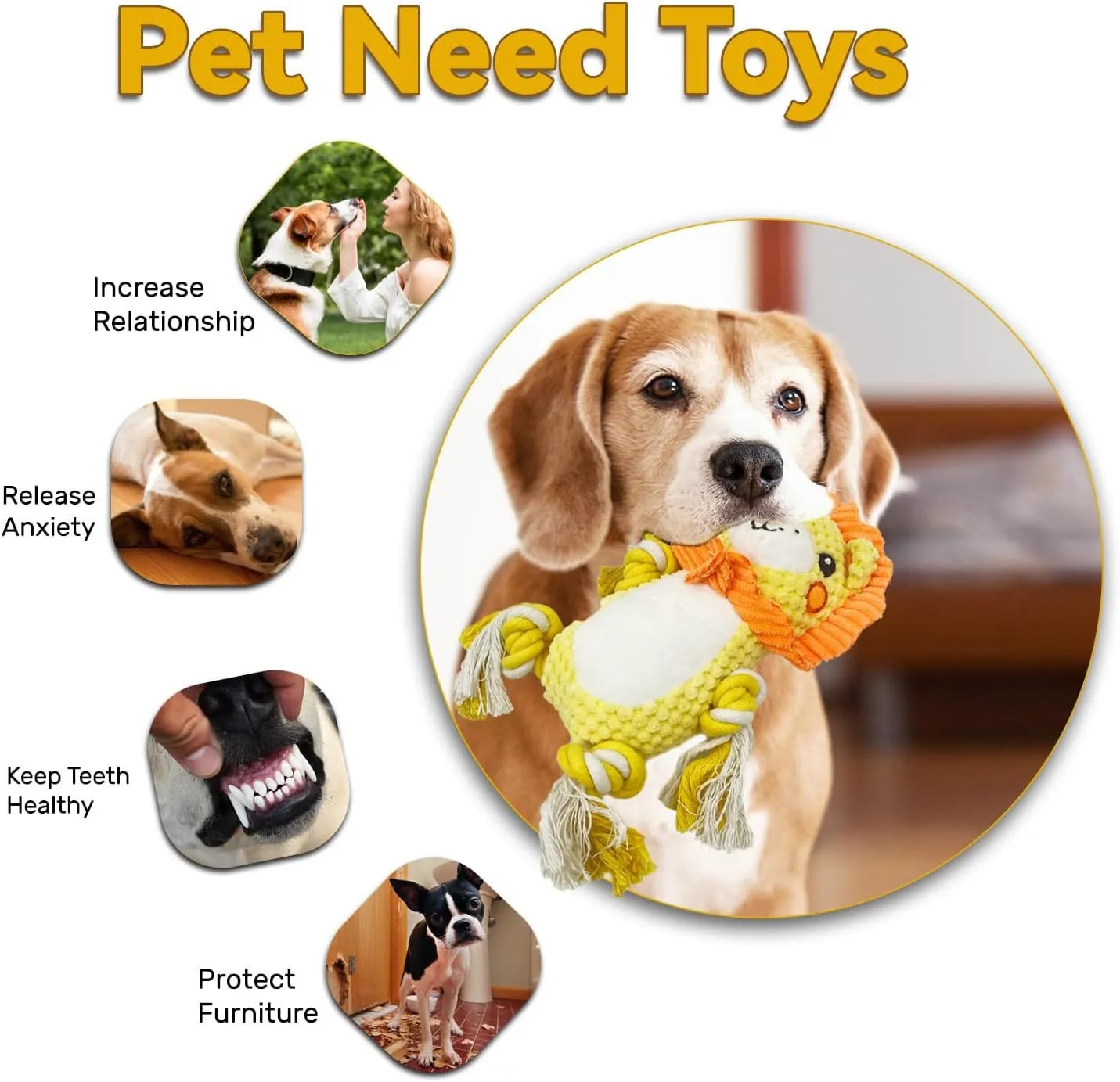 Lion and monkey plush squeaky dog toys showing size comparison