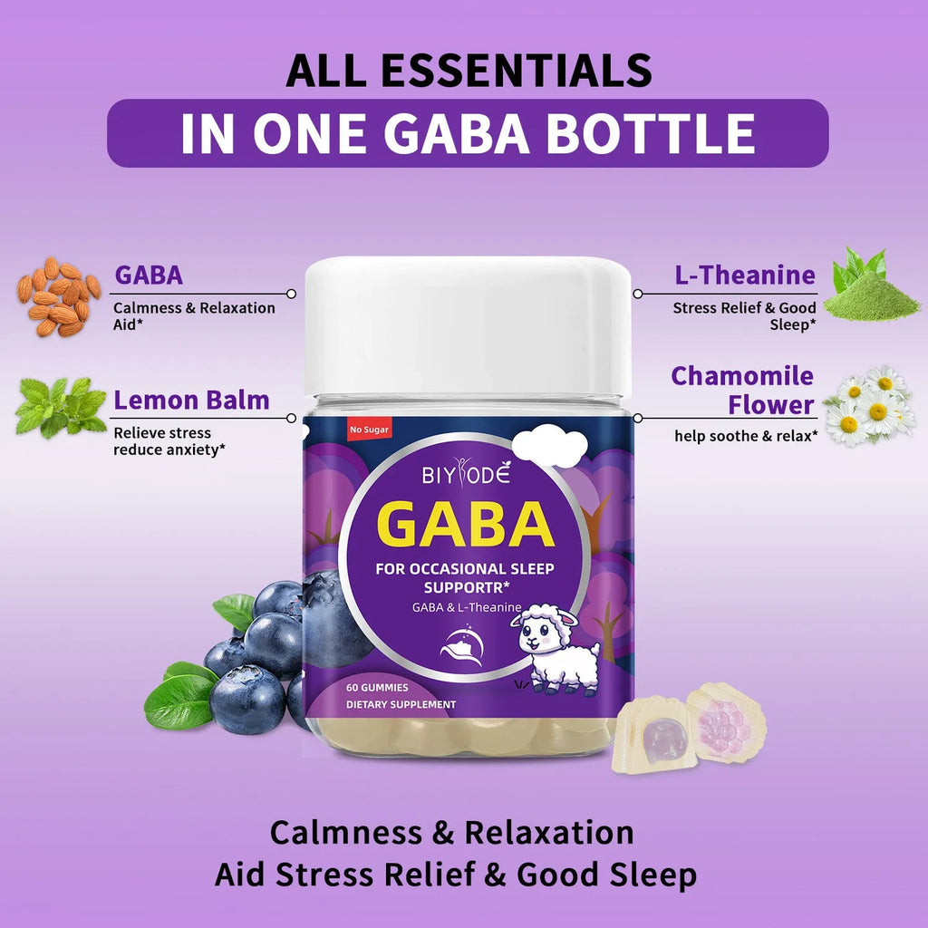 Biyode Sleep Support Gummies bottle with 60 GABA and L-Theanine gummies for sleep