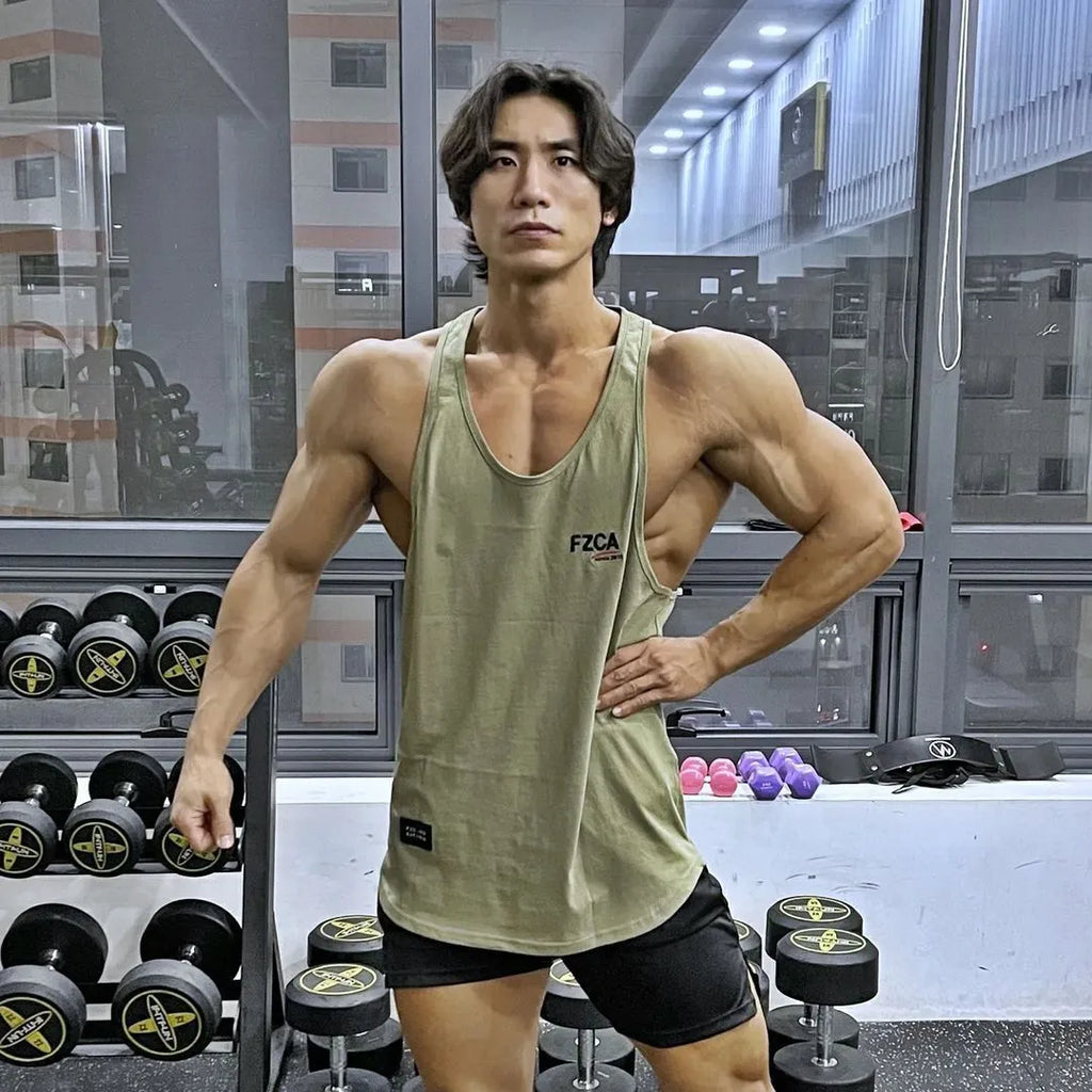Men's cotton fitness vest in multiple colours for summer running and training.