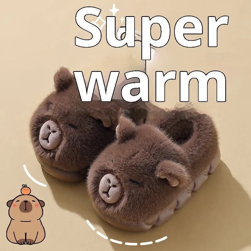 Kappabala winter children's cotton slippers with EVA sole in light coffee colour