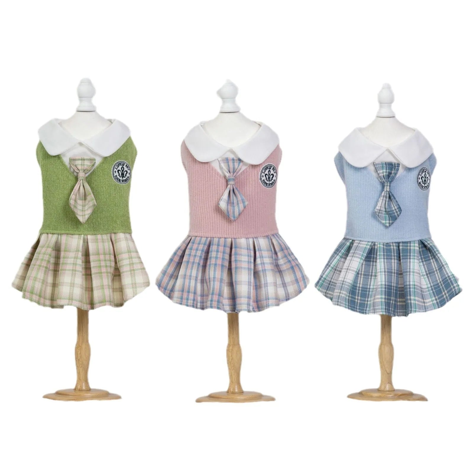 Polyester tartan skirt for small pets in princess style with blue green pink colour options
