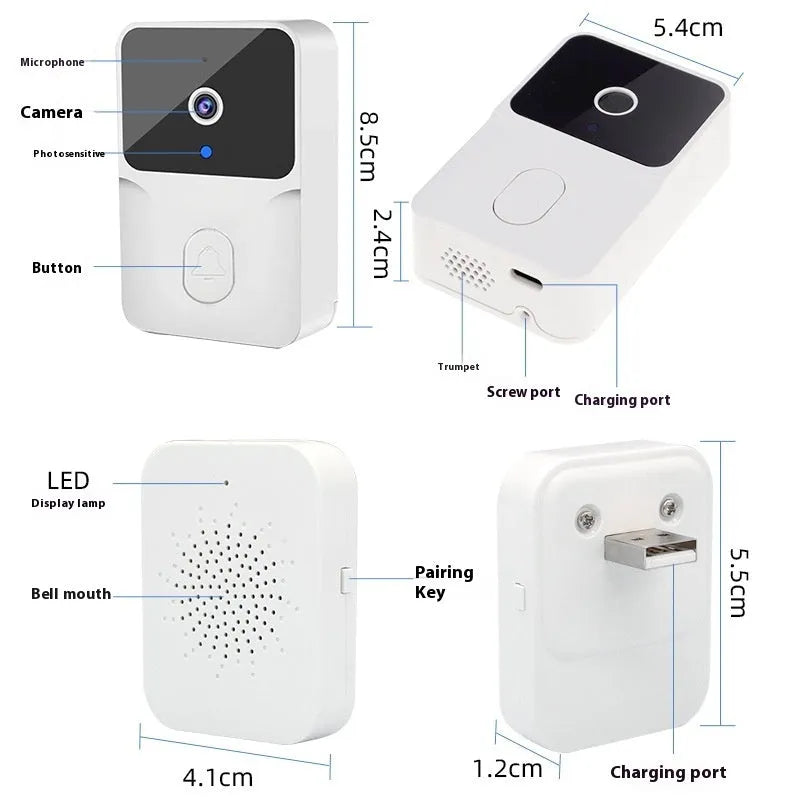 Intelligent visual doorbell with HD night vision and WiFi intercom, black or white finish