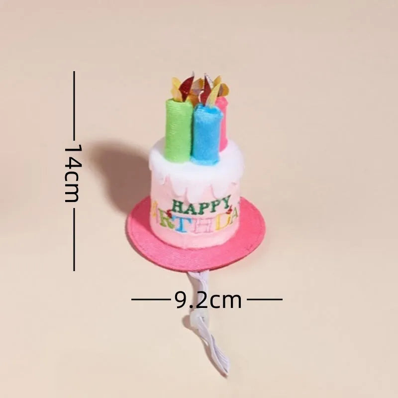 Printed polyester dog birthday hat and drool towel set in cartoon style with blue and pink colour options.