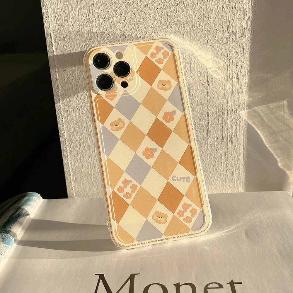 Laser soft TPU phone case with geometric rhombus grid pattern for Apple iPhone