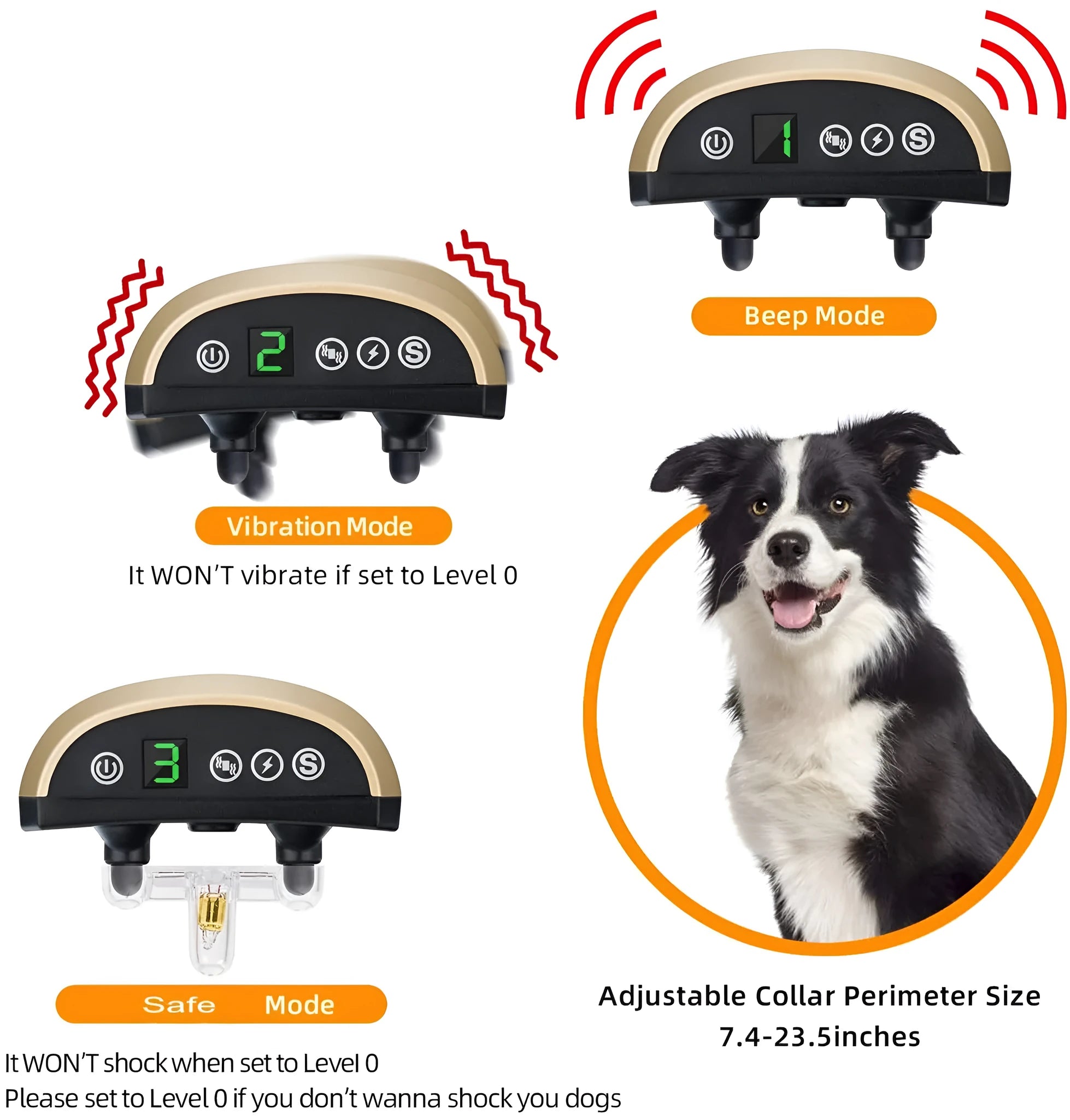 Electronic dog training device with digital display and shock collar, IP54 waterproof, rechargeable, black