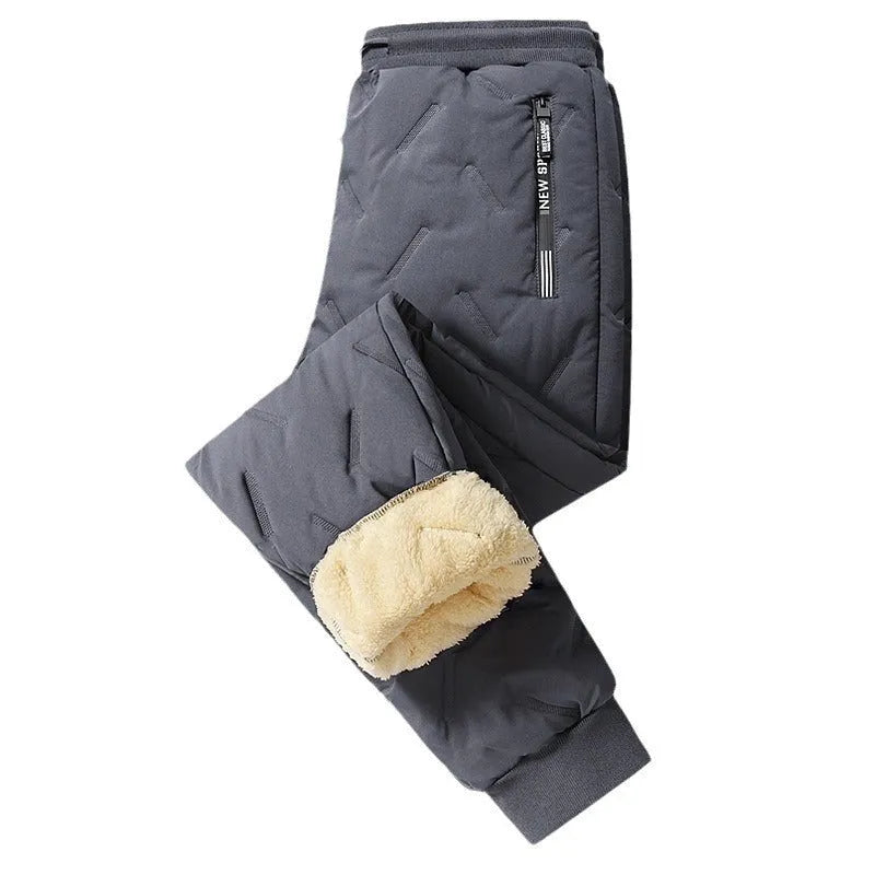 Men's black thermal sweatpants with plush fleece lambswool lining, straight leg, sizes L to 7XL