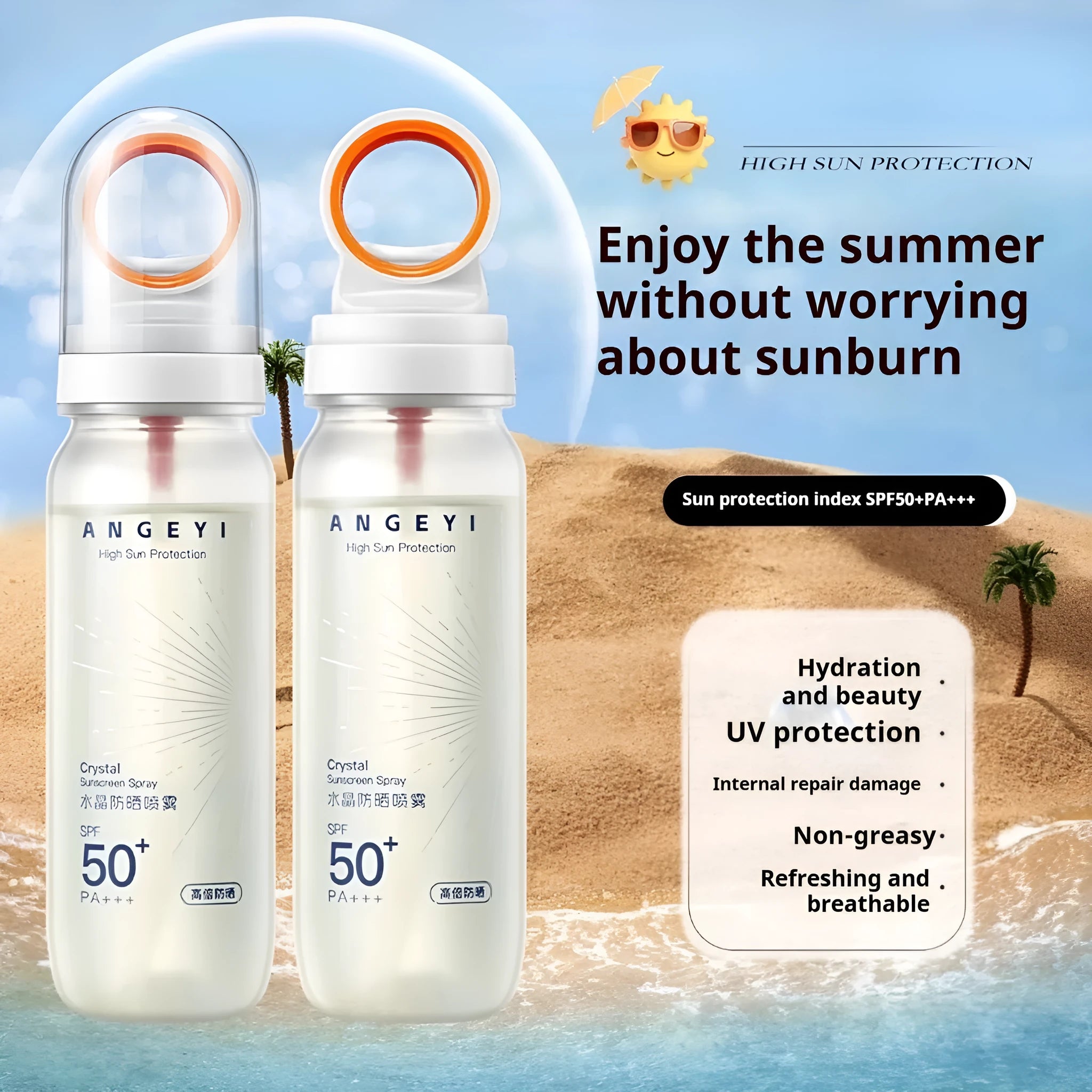 SPF50 sunscreen spray aerosol can 90ml with UVA and UVB protection for outdoor use