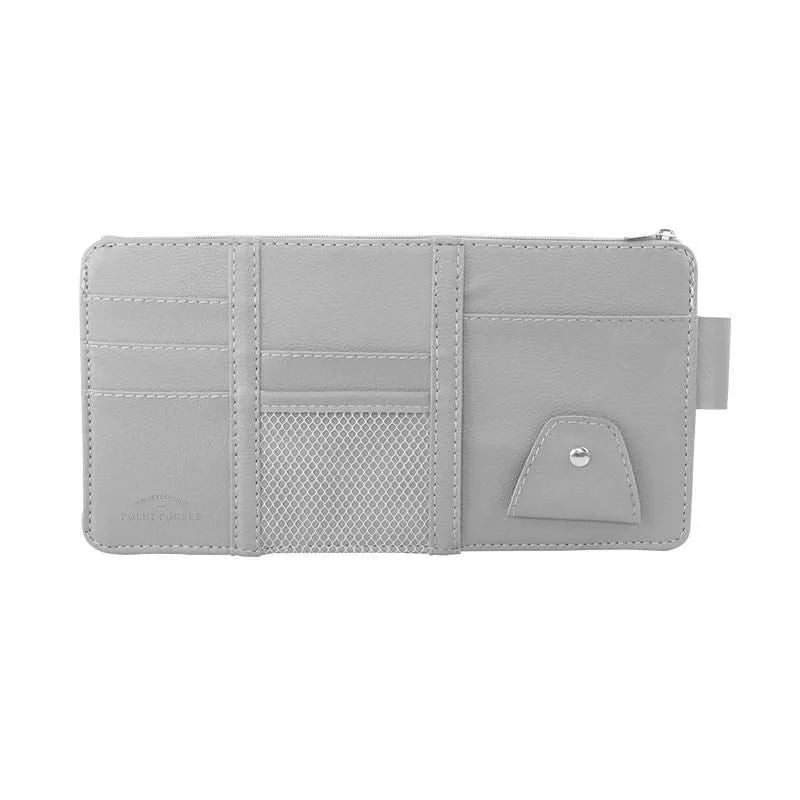 Car sun visor pocket organizer with acrylic plastic construction for storing cards and glasses