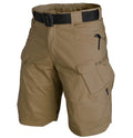 IX7 men's tactical shorts in cotton blend fabric shown in a camouflage colour, featuring a button fly.