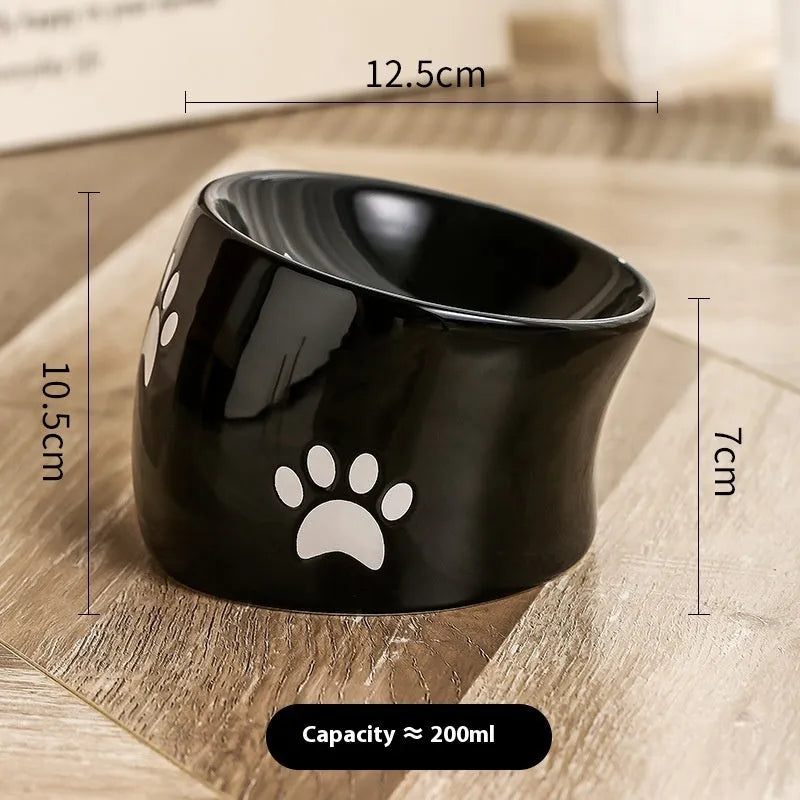 Ceramic cat bowl with high-footed design showing cat's paw decoration pattern in selected colour