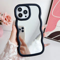 Silicone cloud wave phone case for iPhone 12-16, black back cover with mirror and stereo elements