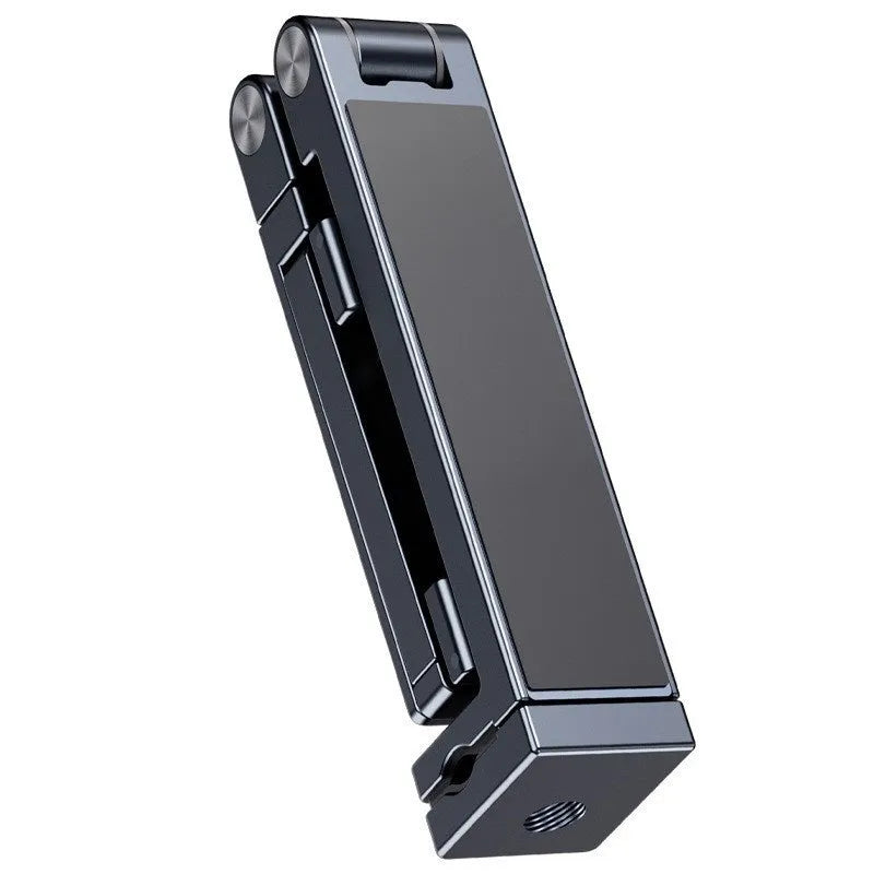 Silver aluminium alloy portable foldable clip lazy phone holder on a desk